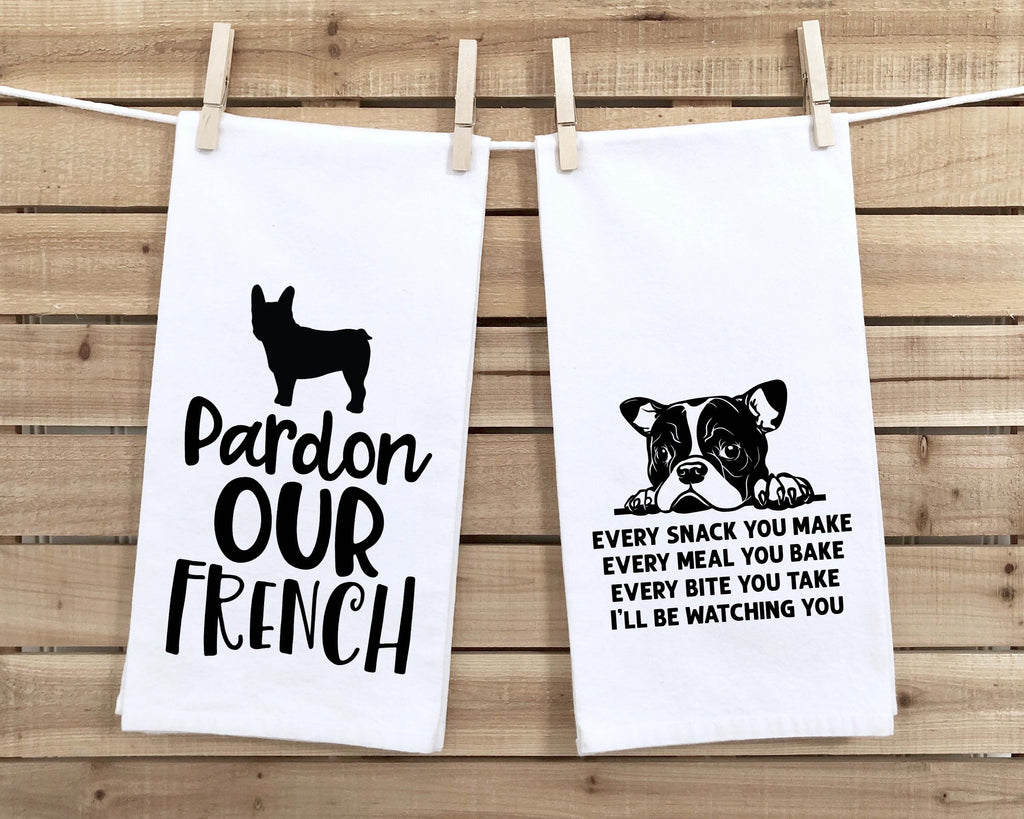 Set of 3 French Bulldog Flour Sack Kitchen Towels Funny Frenchie Dog Hand Tea Dish Towels Birthday Housewarming Christmas Gift for Women Men