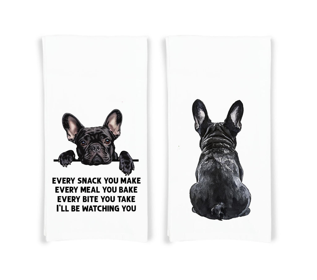 Black French Bulldog Set of 2 Flour Sack Kitchen Towels Funny Frenchie Dog Birthday Christmas Housewarming Gift Idea for Women Men