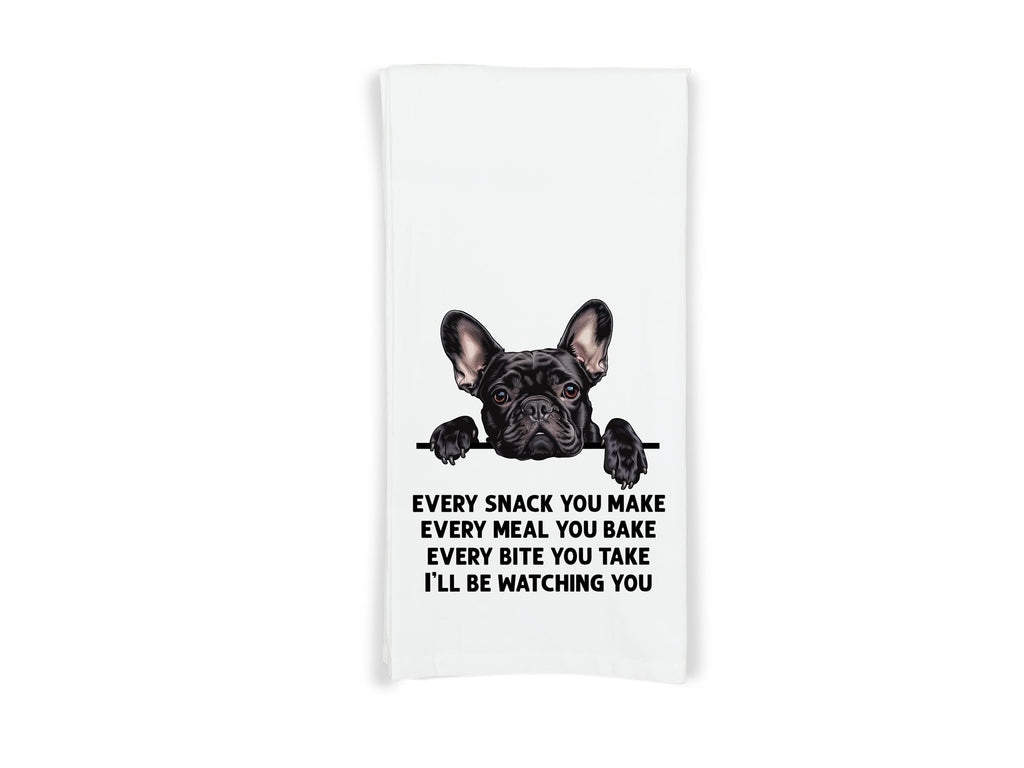 Black French Bulldog Set of 2 Flour Sack Kitchen Towels Funny Frenchie Dog Birthday Christmas Housewarming Gift Idea for Women Men