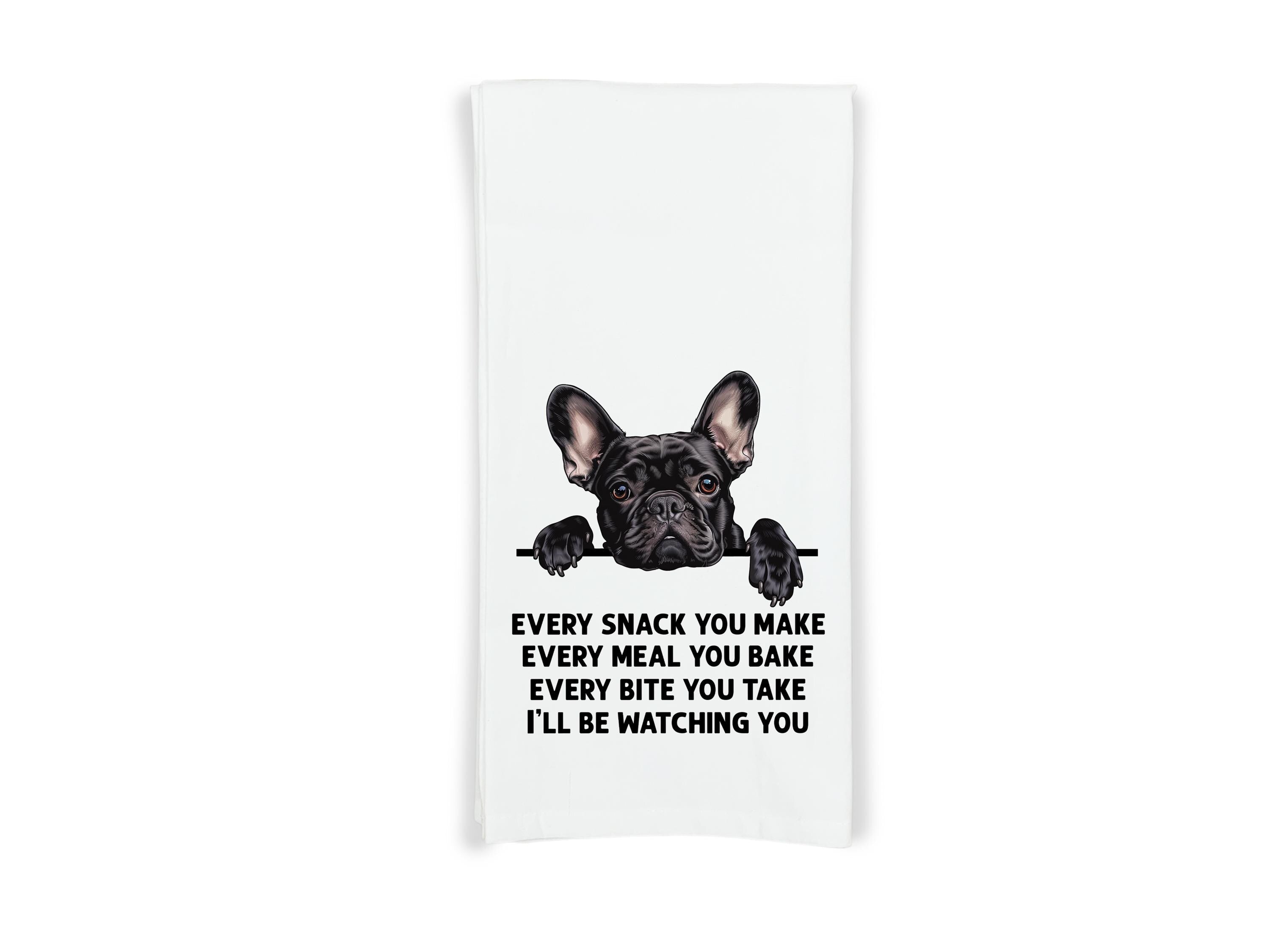 Black French Bulldog Set of 2 Flour Sack Kitchen Towels Funny Frenchie Dog Birthday Christmas Housewarming Gift Idea for Women Men