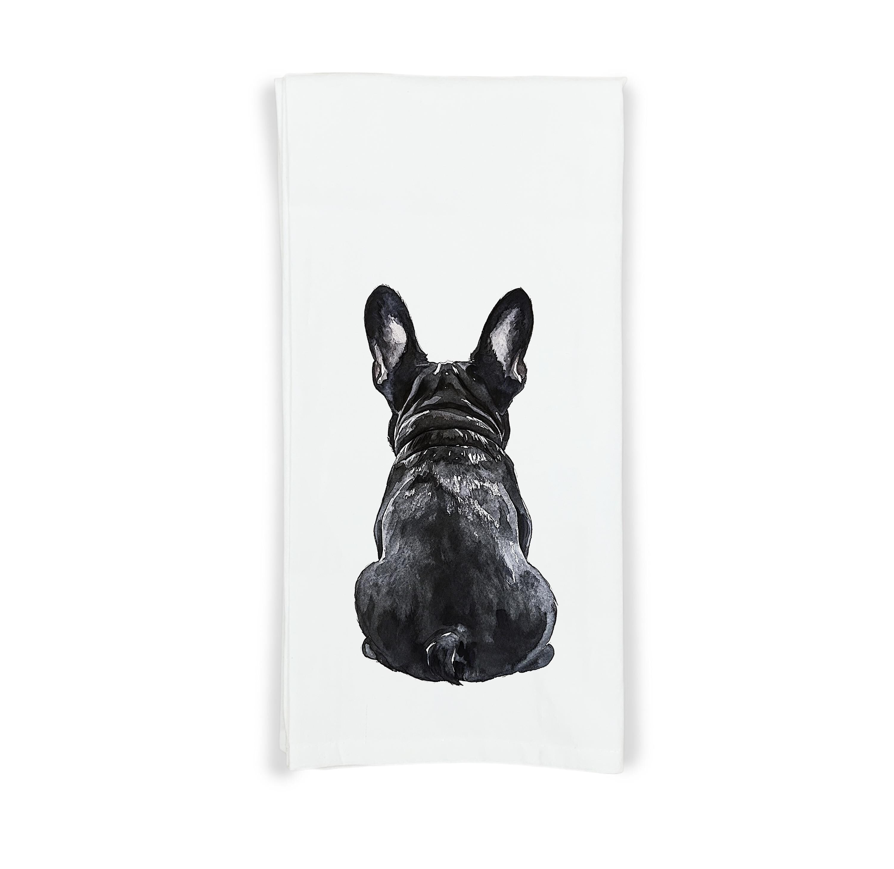 Black French Bulldog Set of 2 Flour Sack Kitchen Towels Funny Frenchie Dog Birthday Christmas Housewarming Gift Idea for Women Men