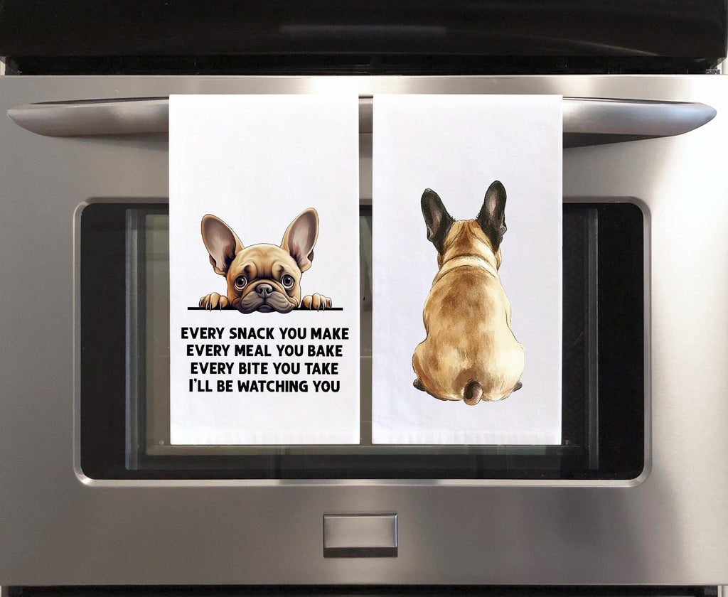 Fawn French Bulldog Set of 2 Flour Sack Kitchen Towels Funny Frenchie Dog Tea Towels Birthday Christmas Housewarming Gift Idea for Women Men
