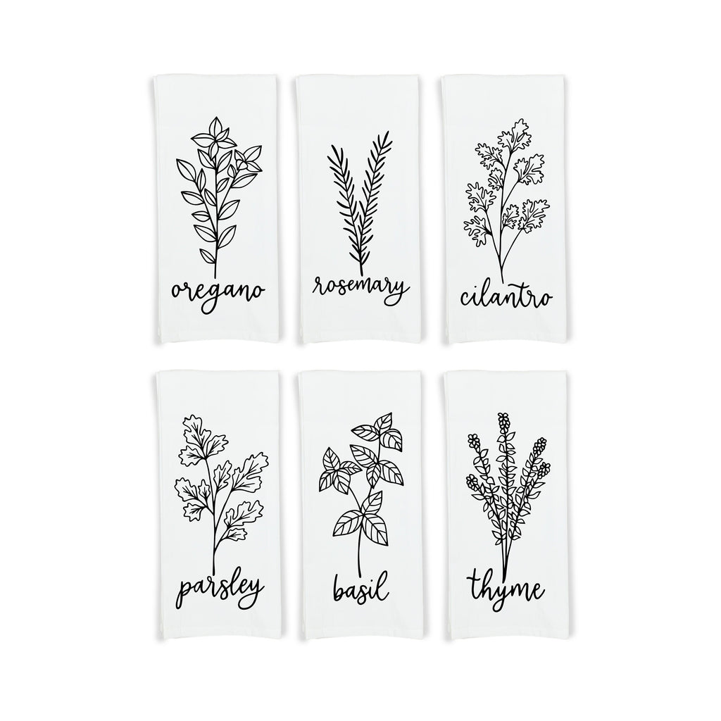 Herb Flour Sack Kitchen Towels - Set of 6 Oregano Rosemary Cilantro Mint Basil Thyme Farmhouse Birthday Christmas Mothers Day Gift for Women