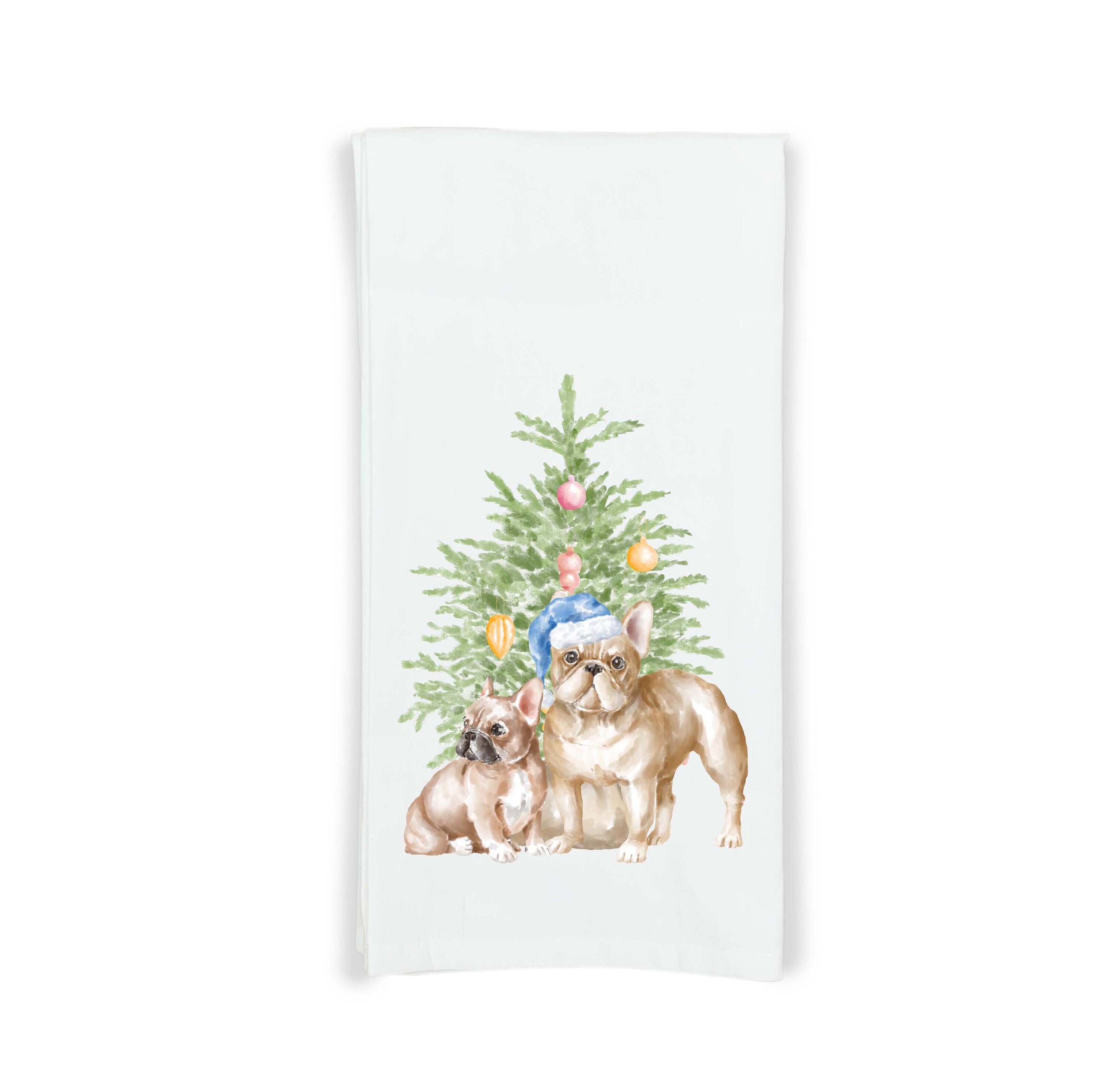 French Bulldog Christmas Tea Towel Cute Colorful Watercolor Flour Sack Kitchen Towel Home Decor Decoration for Men Women Family Friends